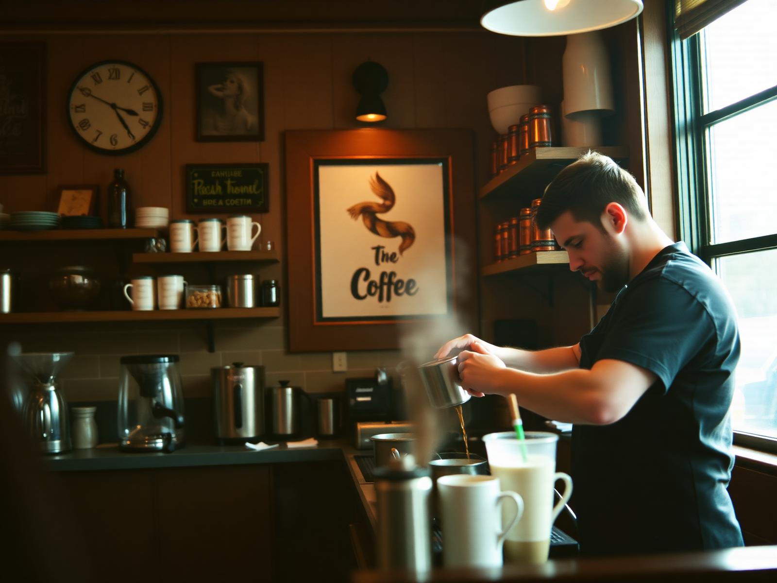 Barista pouring espresso inside Perk It Up on Telegraph Rd